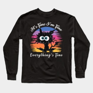 Funny Retro Black Cat It's Fine I'm Fine Everything Is Fine Long Sleeve T-Shirt